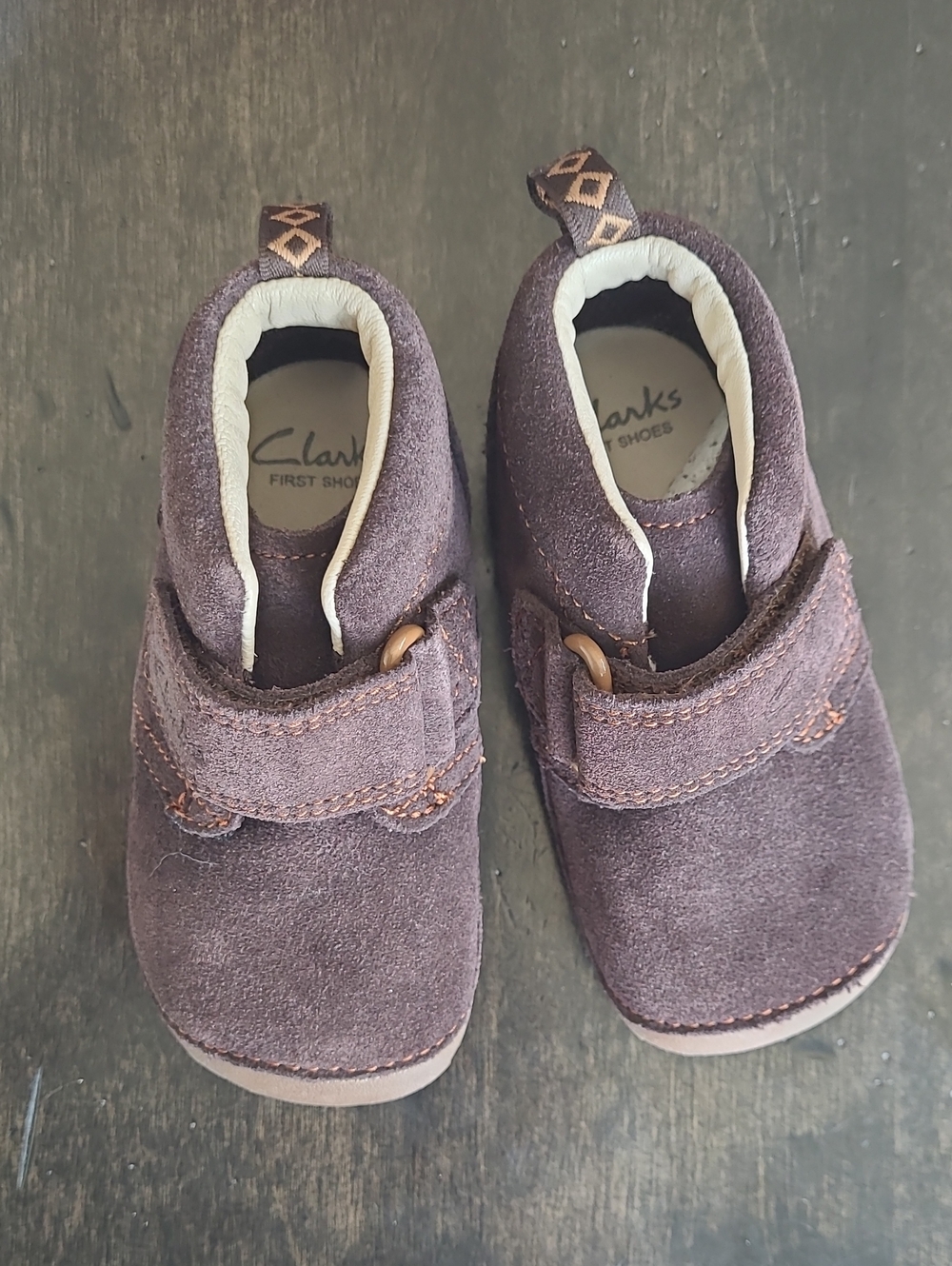 Toddler 4.5 Clarks Brown Suede Baby Walker Shoes - Hook & Loop Strap